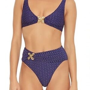 Trina Turk Blue and gold high waisted bikini